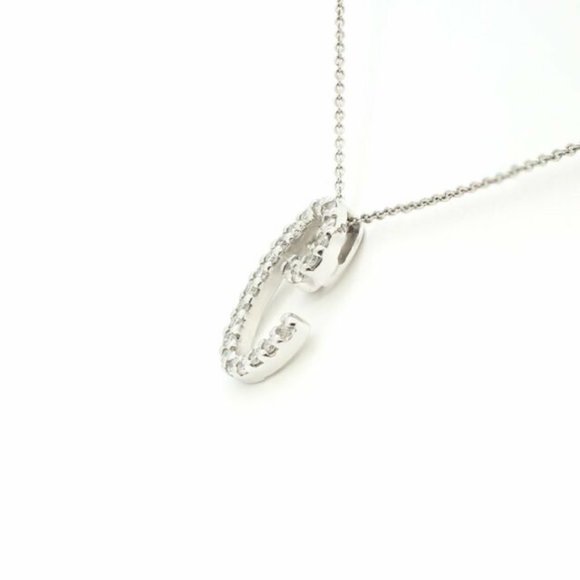 18k WG Cursive Letter C Diamond Pendant Necklace - Picture 5 of 7